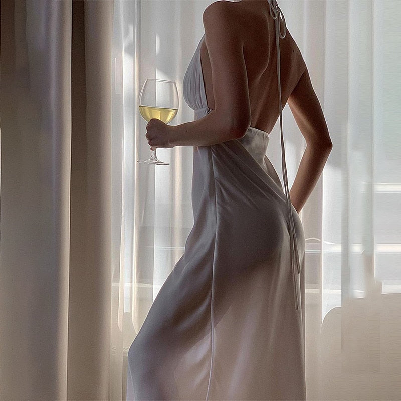 nvxiot Elegant Dresses Female V Neck Halter Sleeveless Backless Evening Party Dress for Women Summer Fashion 2023 New