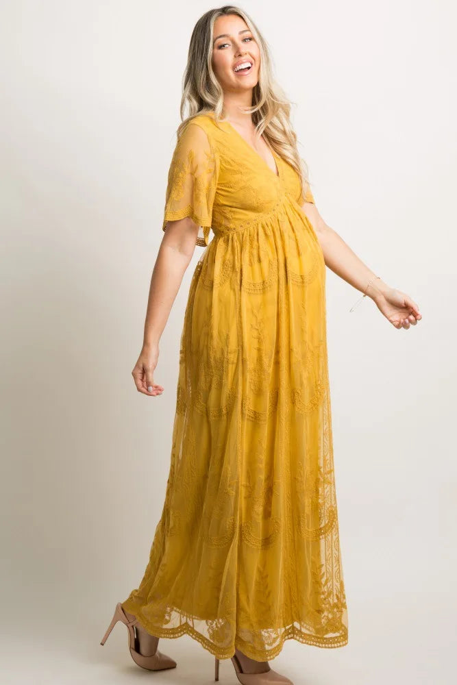 MQTIME - Summer Maternity Lace Dress Maternity Dresses for Photography Pregnant Wedding Sexy Dress