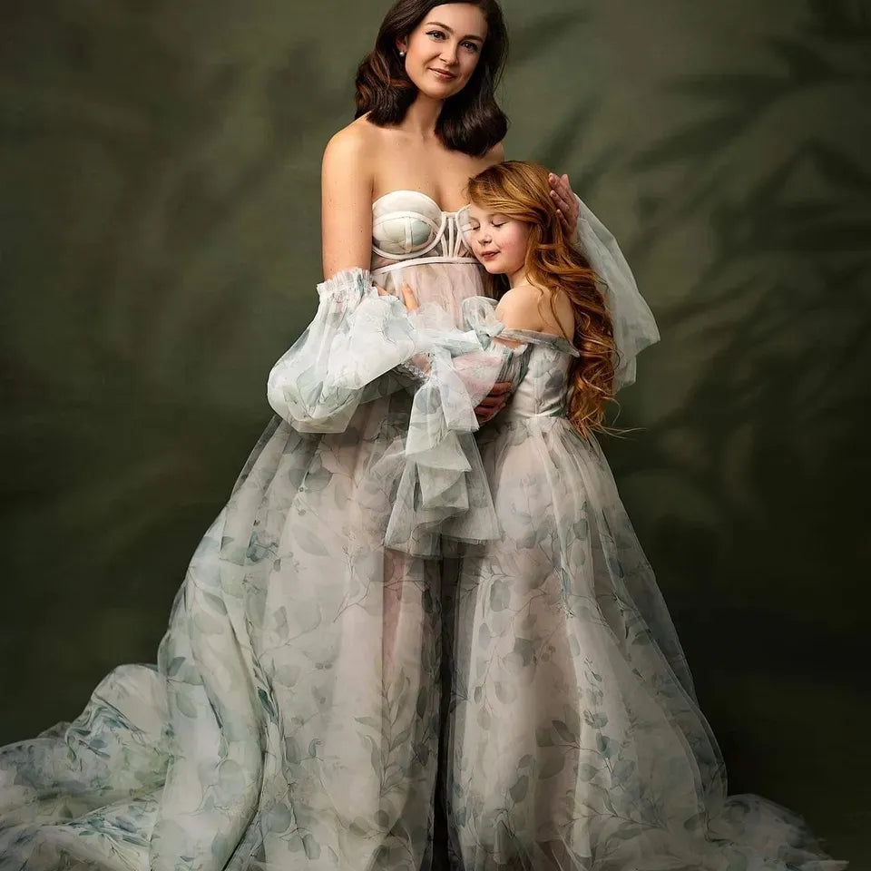 nvxiot Floral Printing Maternity Dress for Photoshoot Pregnancy Pregnant Gowns with Removable Sleeve for Photoshoot Pregnancy