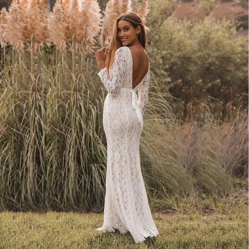 nvxiot - Sexy Backless Maternity Evening Dress For Baby Shower Party Lace Pregnancy Maxi Gown Photography Pregnant Women Photo Shoot Prop