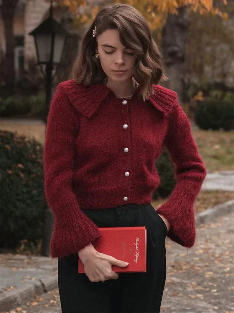 nvxiot - Women's Autumn Sweater Cardigan Casual Long Sleeve Pleated High Waist Loose Cropped Coat Female Y2k Top Solid Cardigan