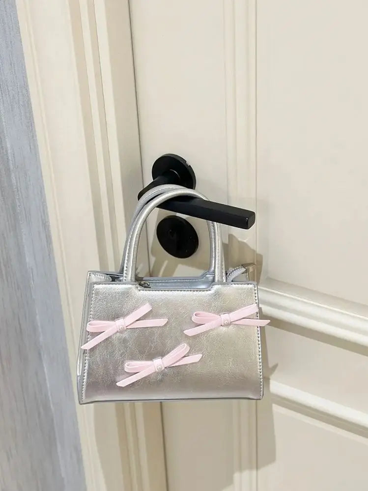 nvxiot - Hot Girls Bow White Mini Tote Bag Women Sweet Cool Bow Chic Leather Y2k Hand Bag Ladies Harajuku Aesthetic Messenger Bag