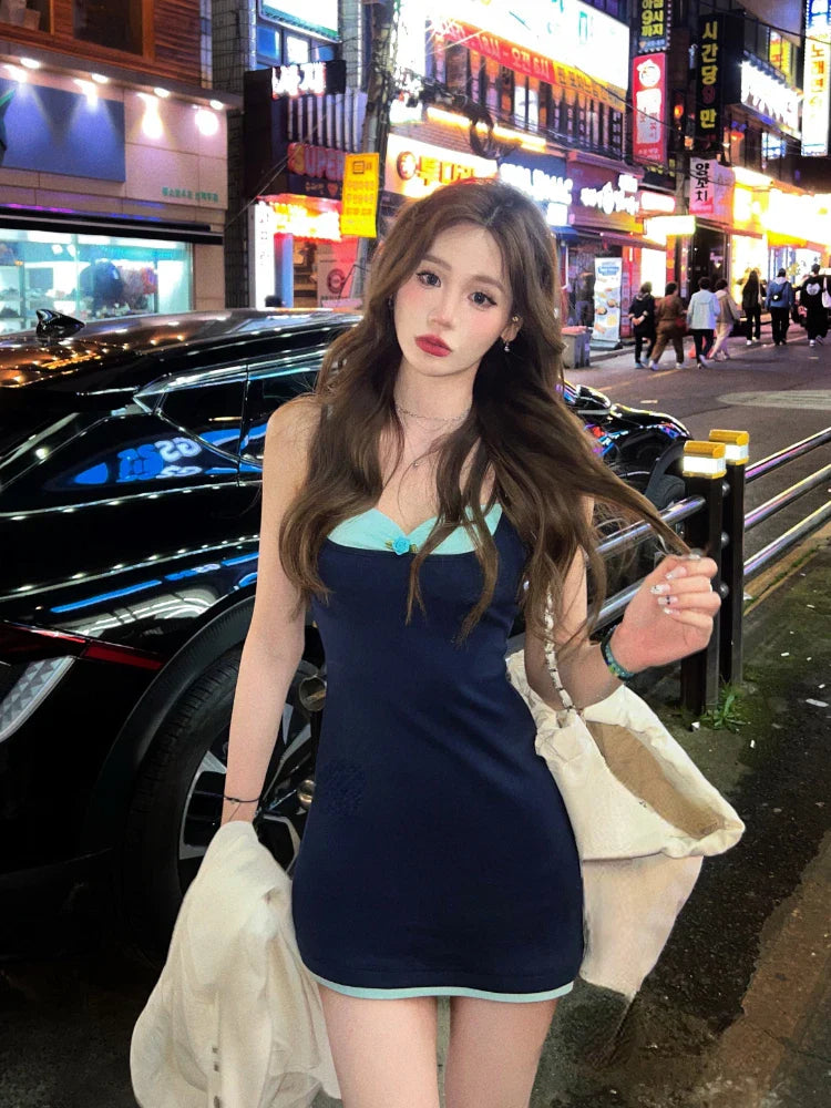 MQTIME - 2024 Summer New Sexy Slim Bodycon Dress Short Party Casual Y2k Mini Dress Chic Beach Sleeveless Korean Fashion Dress Woman