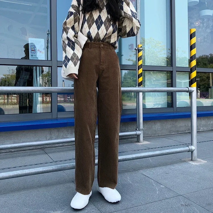 nvxiot - 2024 new women Winter High Waist Corduroy Pants Wide Leg Trousers Autumn Streetwear Casual Harajuku Long Pants Loose Trousers