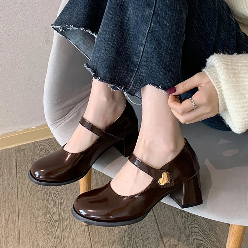 MQTIME - Mary Jane Shoes Women Retro Pumps 2024 New Spring Female Fashion Buckle Party Heels Women's Square High Heel Shoes