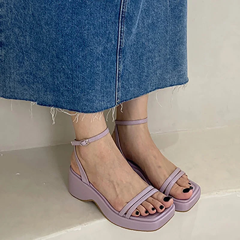 MQTIME - Summer Platform Sandals for Women Fashion High Heels Ladies Elegant Ankle Strap Sandal Shoes Female Sandalias Mujer