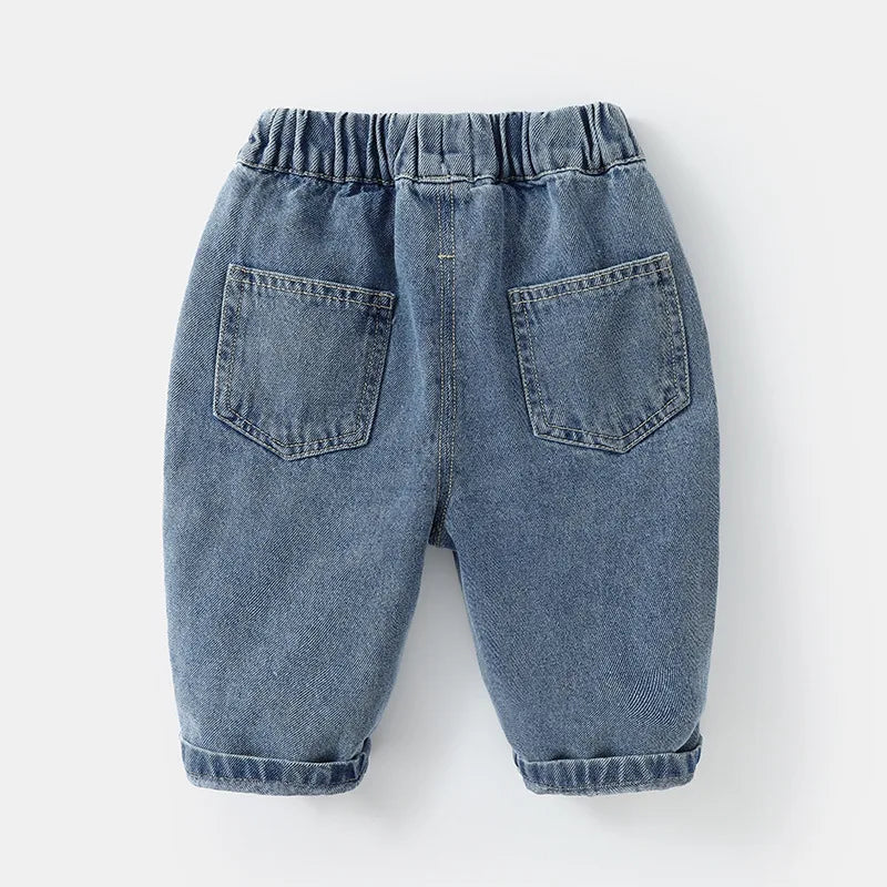 nvxiot - Autumn 1-3Y Baby Girls Jeans Cotton Retro Elastic Waist Toddler Girls Denim Pants Korean Loose Casual Infant Kids Girls Trousers