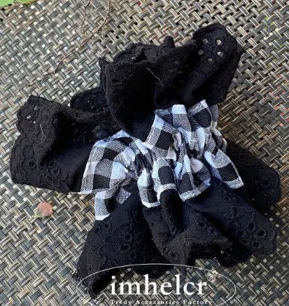 nvxiot - Lace Large Intestine Hair Scrunchies Women Double Layer Plaid Cotton Elastic Headwear Fashion Styling Sweet Hair Accessories