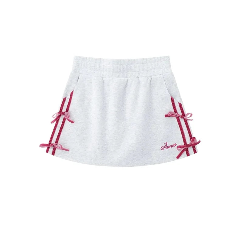 MQTIME - Sports Tennis Skirt for Women Embroidery Letter Mini Skirts with Bow Striped High Waist Hip Wrap Skirt Summer Slim Chic