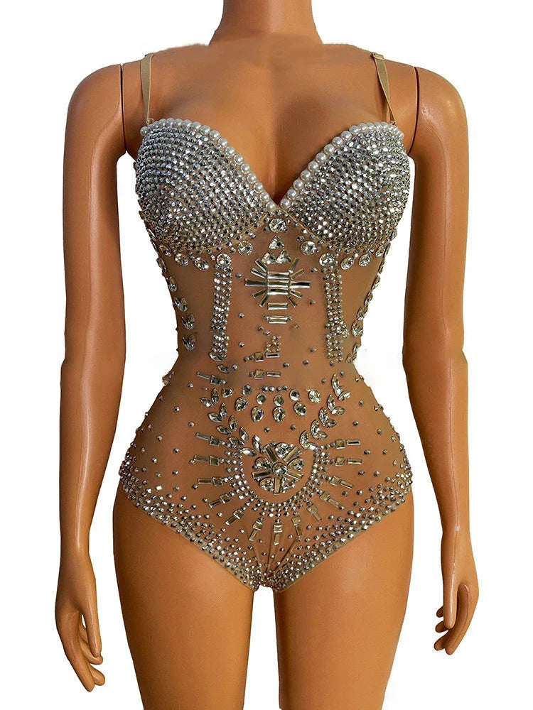 nvxiot - Maternity Photography Props Dress Sparkly Silver Rhinestones Bodysuit See Through Plus Size Pregnant Women Photo Shoot Clothing