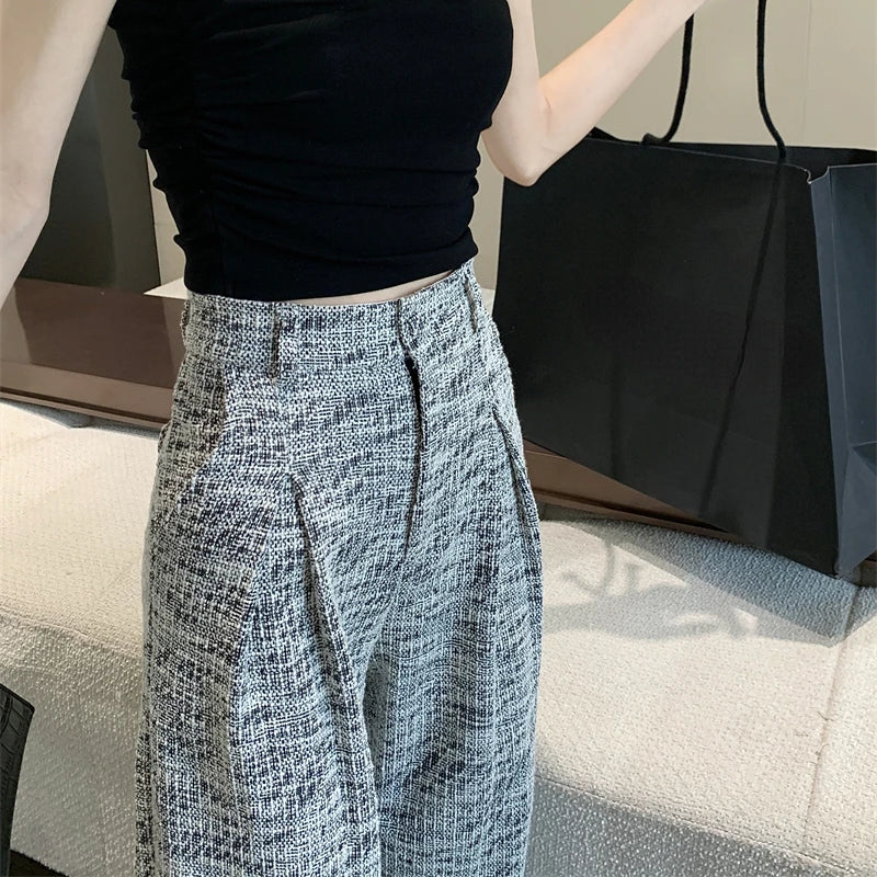 nvxiot Vintage Y2K Contrast Color Patchwork Loose Casual Pants Women Summer New High Waist Fashion All-match Straight Pants