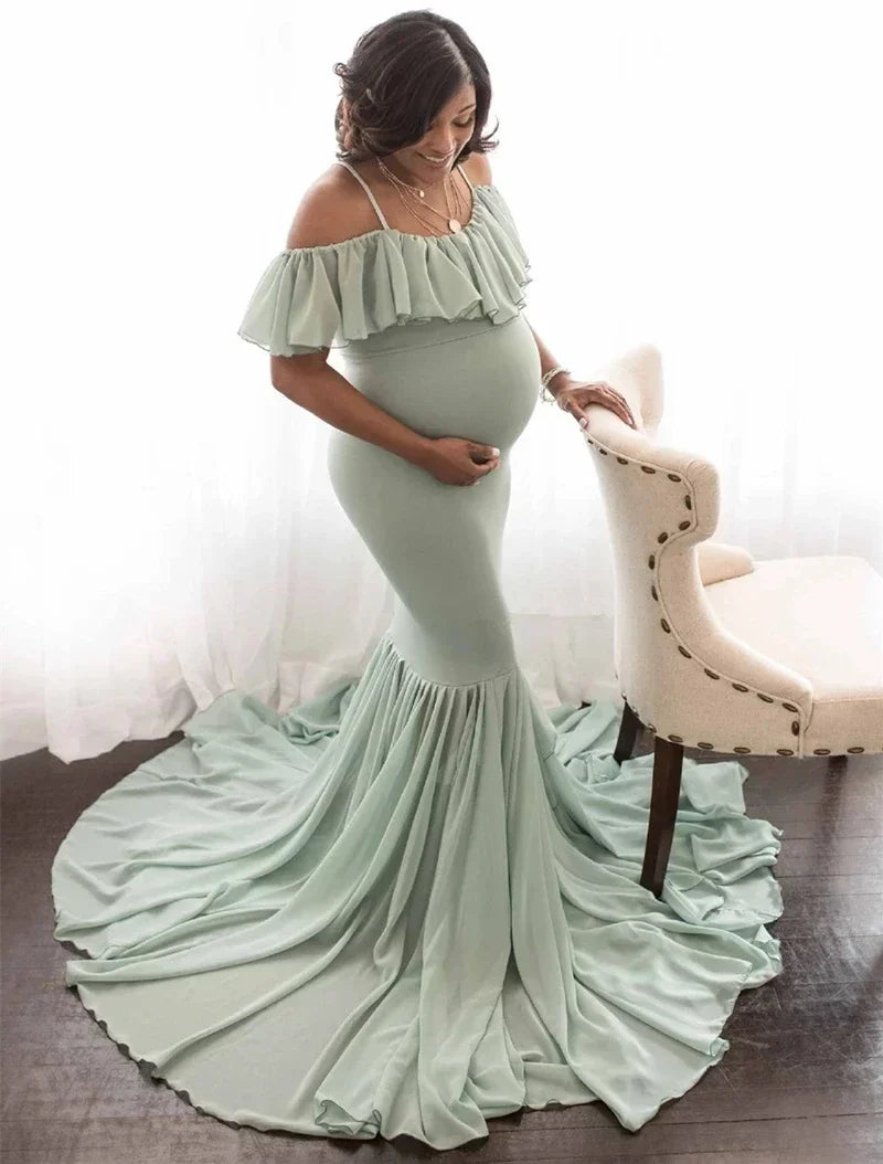 nvxiot - Mermaid Maternity Dresses For Photo Shoot Pregnant Women Pregnancy Dress Photography Props Sexy Off Shoulder Maxi Maternity Gown