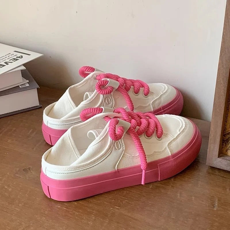 nvxiot White Shoes Woman Vulcanize Platform Sneakers Casual Vintage Flats Kawaii Tennis Female Canvas Korean School Footwear