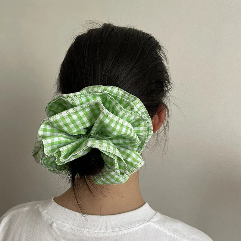 nvxiot - Retro Korean Flower Lace Scrunchies Four Layer Women Girls Exquisite Elastics Plaid Large Intestine Hair Holder Sweet INS Access