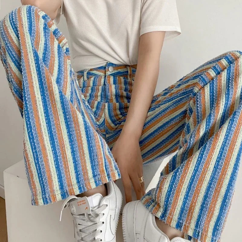 nvxiot - Summer Fashion Women's Pants Women's Clothing e girl aesthetic Color Striped Straight High Waist Casual Pants Streetwear Women