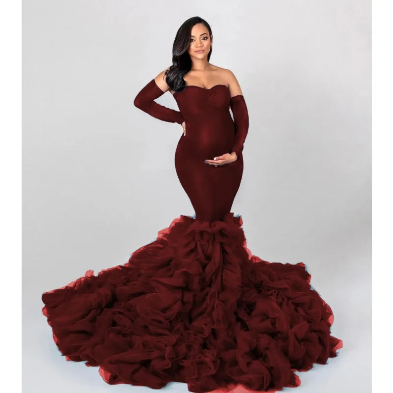 nvxiot - Mermaid Maternity Robes for Photo Shoot Off Shoulder Sweetheart Foto Gowns Sexy Spandex Baby Shower Dresses