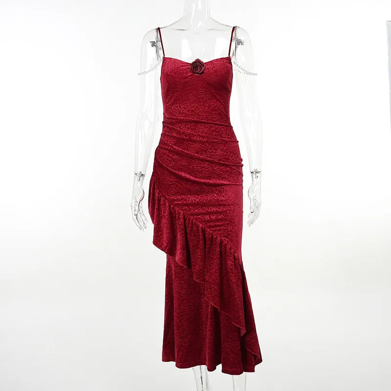 nvxiot New Retro Elegant Women Spaghetti Strap Sexy Prom Dress Strapless Bodycon Slim Red Dinner Party Long Dresses Female Summer