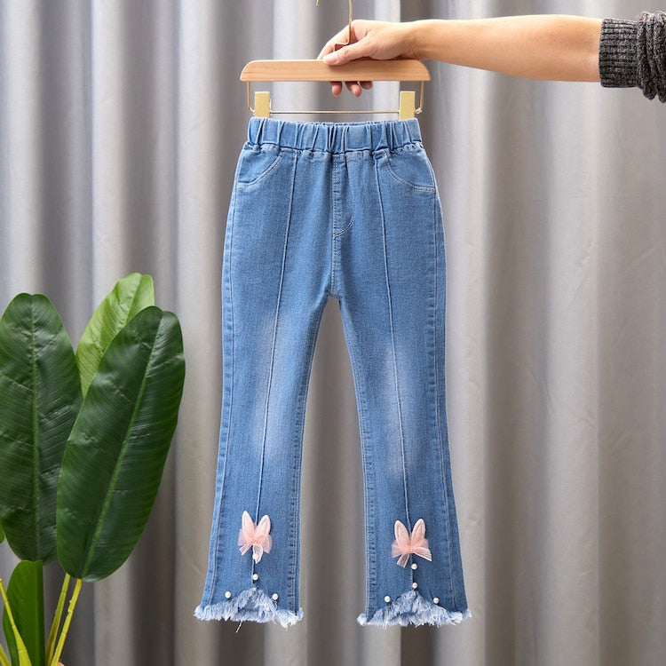 nvxiot Child Girls Casual Jeans Toddler Clothes 2 To 10 Years Fashion Kids Denim Pants Summer High Waist Trousers Blue Size 3T 6T 7T 8T