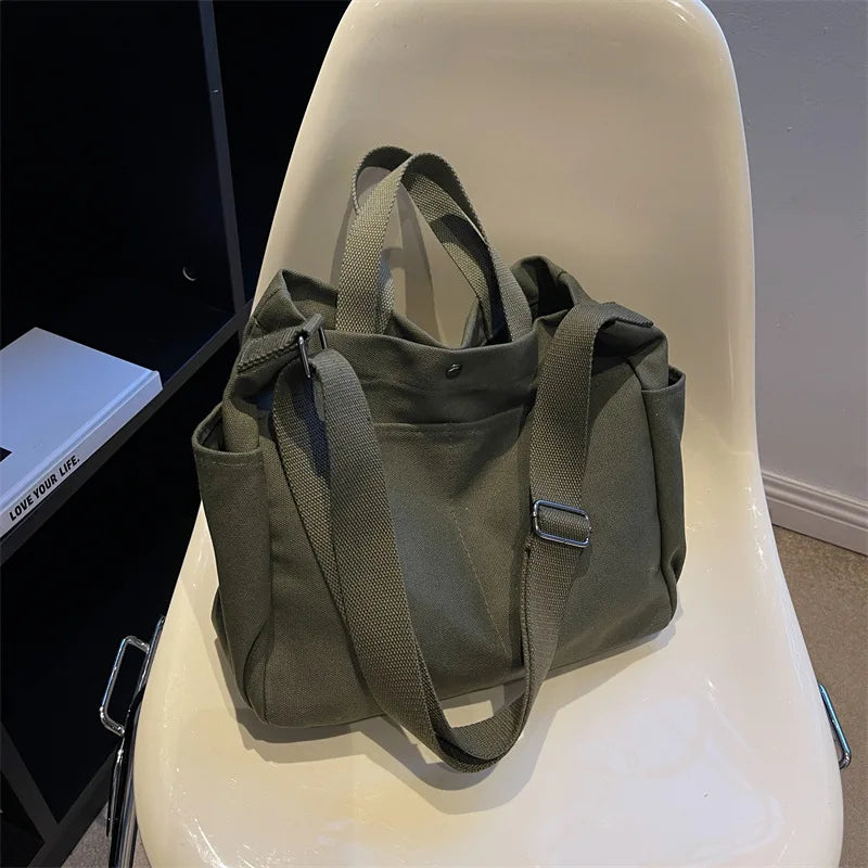nvxiot Big Handbags Women Canvas Bag Fashion Daily Simple Crossbody Shoulder Bags Female Tote 4 Solid Color Vintage Retro Messenger Bag