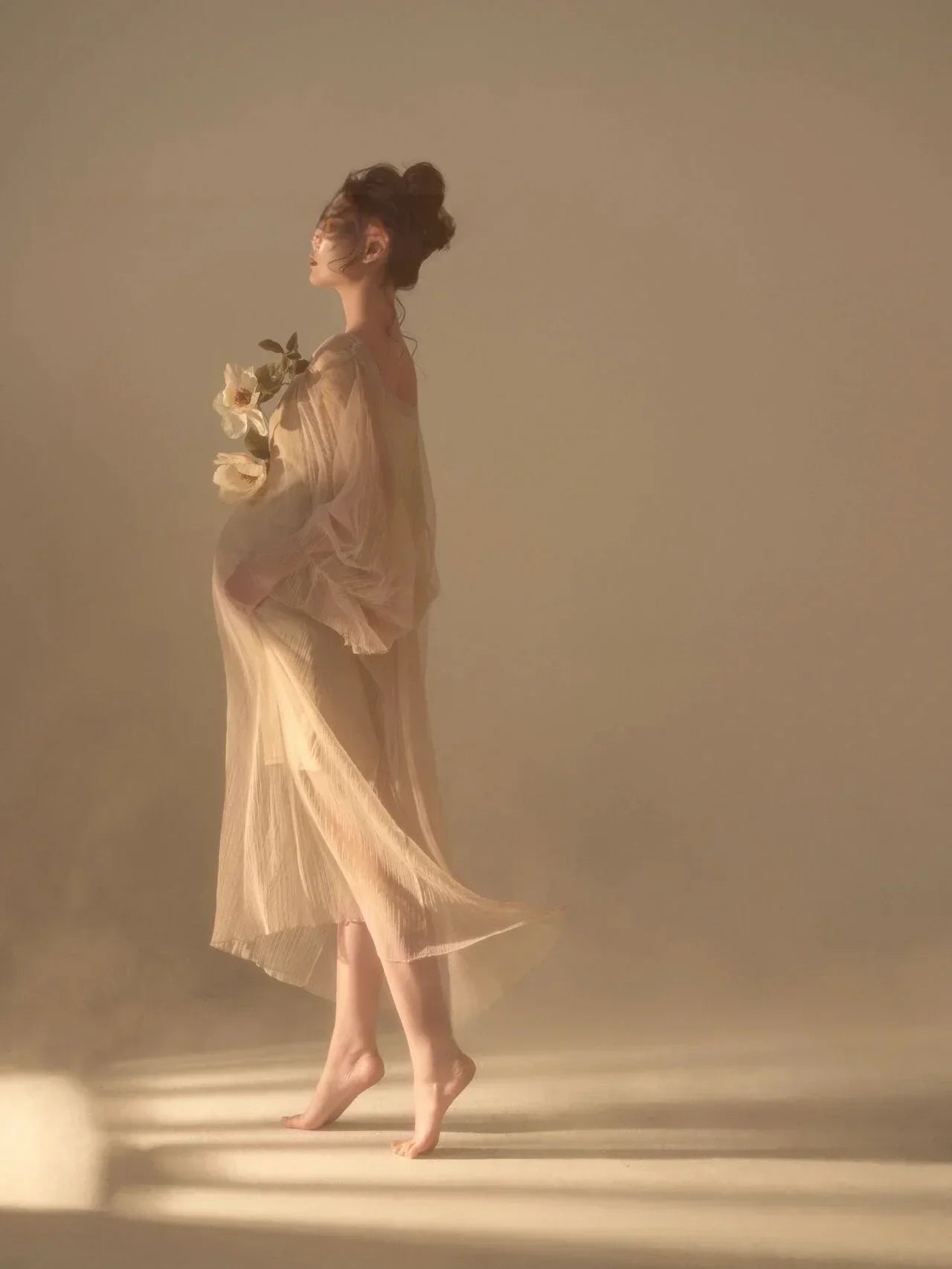 nvxiot - Women Photography Props Perspective Elegant Maternity Dresses Beige Mesh Pregnancy Dress Studio Shooting Photo Props