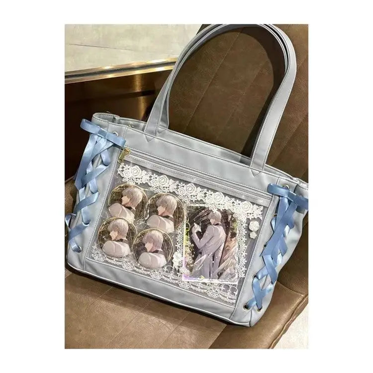 MQTIME - Sweet Lolita Pink Ita Bag Women Japanese Transparent Large Capacity Tote Bag Ladies Harajuku Kawaii Handbag Aesthetic