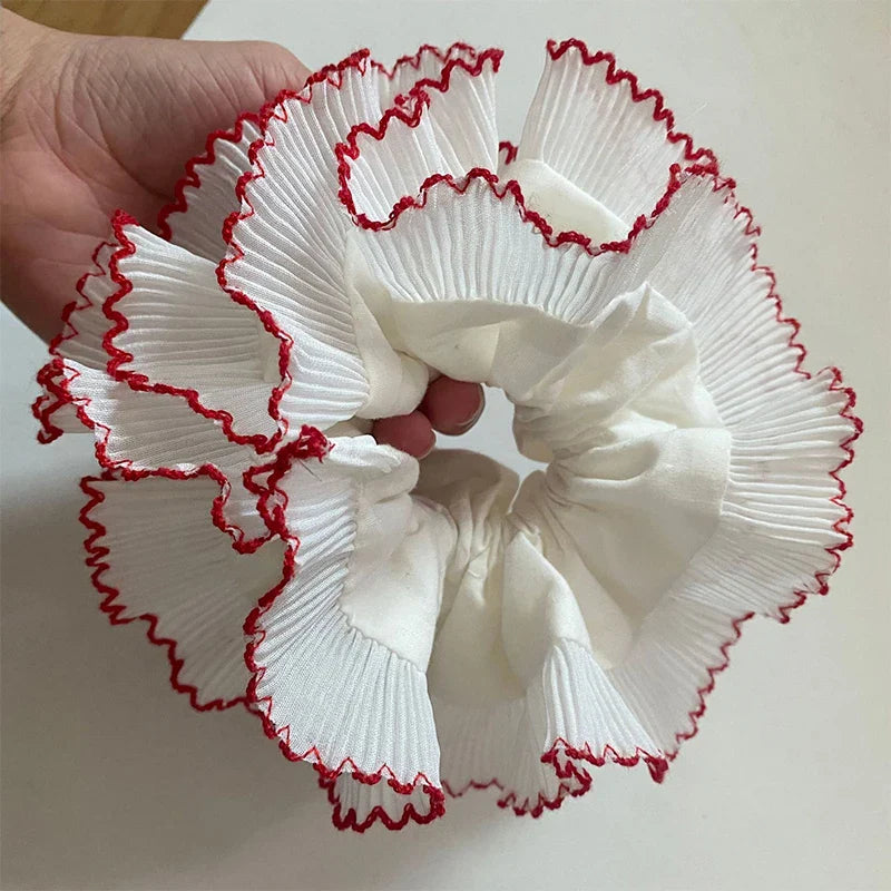 nvxiot - Retro Korean Flower Lace Scrunchies Four Layer Women Girls Exquisite Elastics Plaid Large Intestine Hair Holder Sweet INS Access