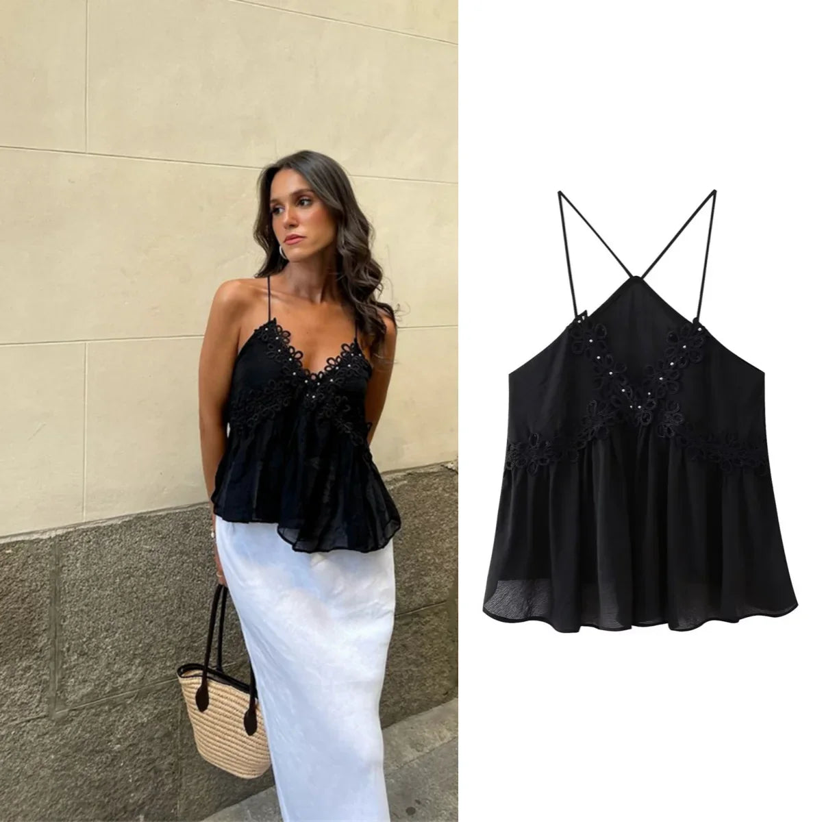 MQTIME - women's 2024 summer hot girl style personality versatile V-neck studded camisole top 9878/126