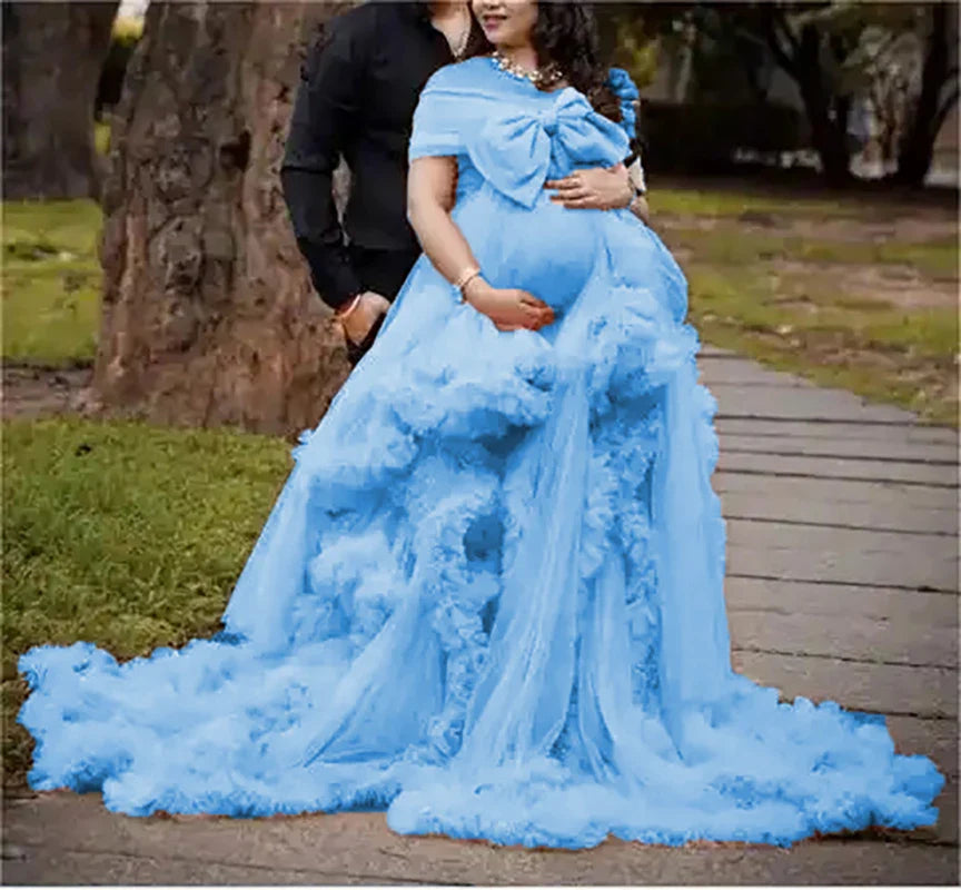 MQTIME - Long Pregnancy Photoshoot Woman Photography Pregnant Clothing Tulle Ruffle Maternity Lace Robe Photo Shoot Dress