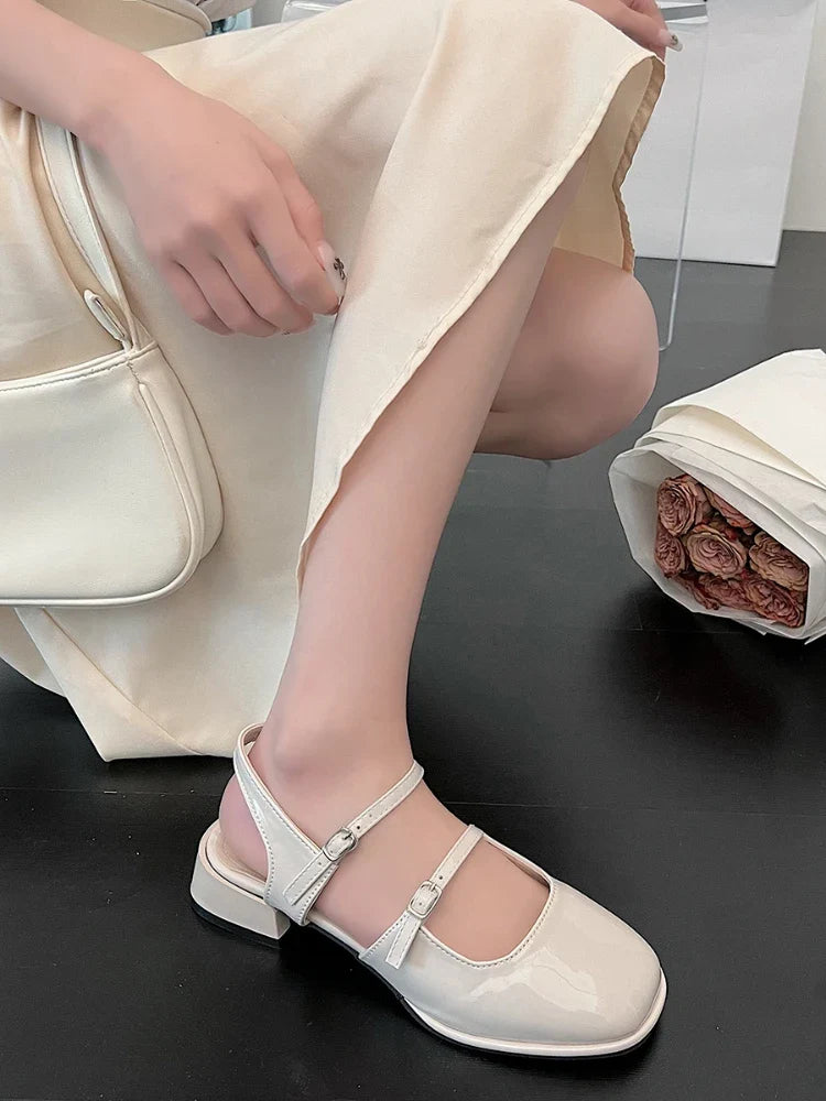 MQTIME - Casual Elegant Sandals Woman Summer Office Lady Fashion Solid Shoes Non-slip Korean Style Heels Vintage Female Shoes Design