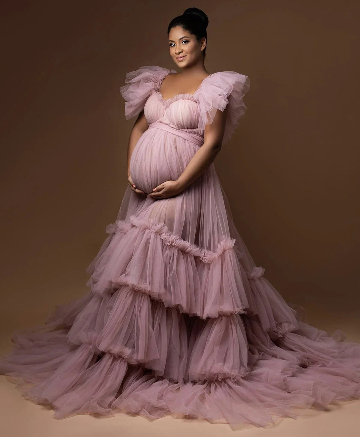 nvxiot - Ruffle Evening Dresses Women's Sweetheart Off Shoulder Pregnancy Bathgown Maternity Custom Made Tulle Robe for Photo Shoot