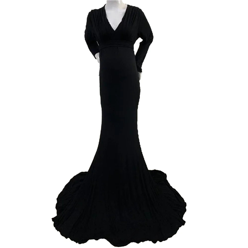 nvxiot - Sexy Maternity V-neck Dresses Photography Long clothing Pregnancy Shoot Maxi Gown For Baby Showers Pregnant Women Photo Props