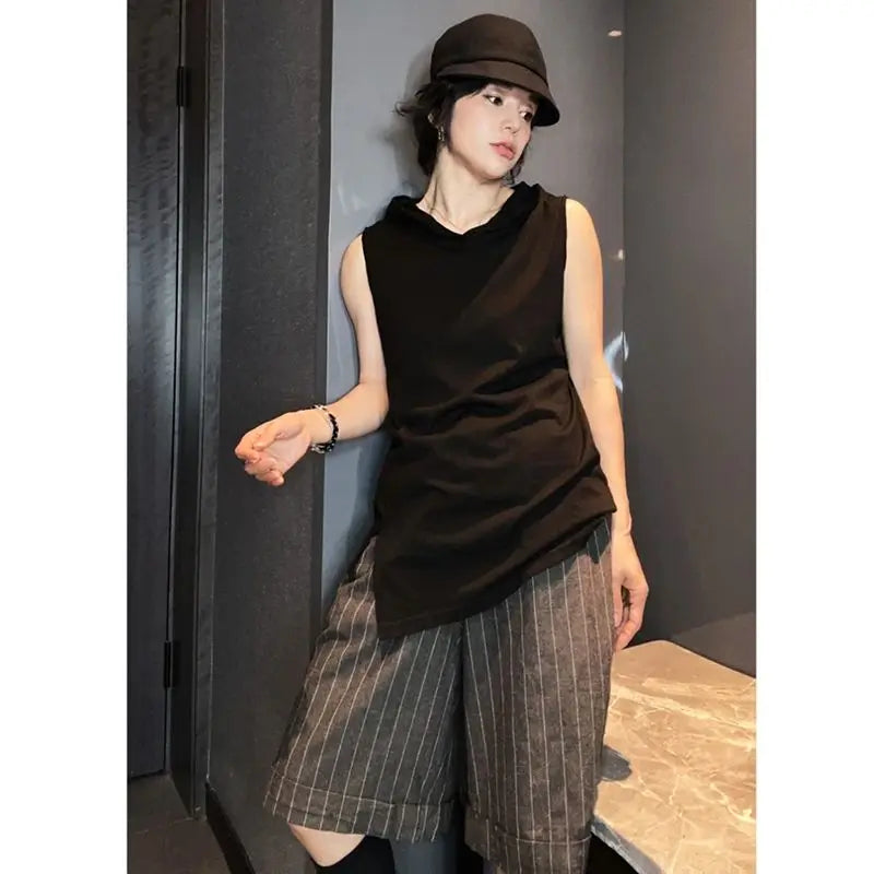 nvxiot - Summer New Versatile Casual Suit Shorts for Women Korean Fashion Stripe High Waist Slimming Split Knee Length Pants Women Trendy