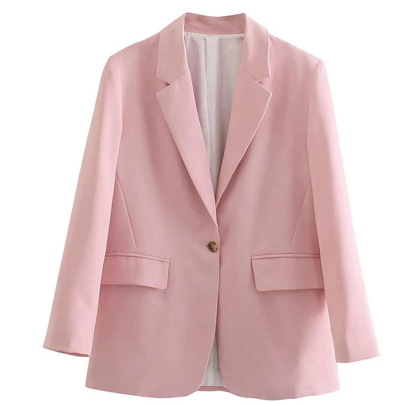 nvxiot Casual A Buckle Classic Blazers Jackets For Women Long Sleeve With Pockets Office Ladies Coats