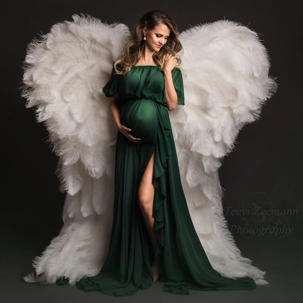 nvxiot - Maternity Photography Dress Shoulder Ruffle Sleeve Chiffon Dress Baby Shower Dress Bohemian Photo Shooting Pregnancy Dress
