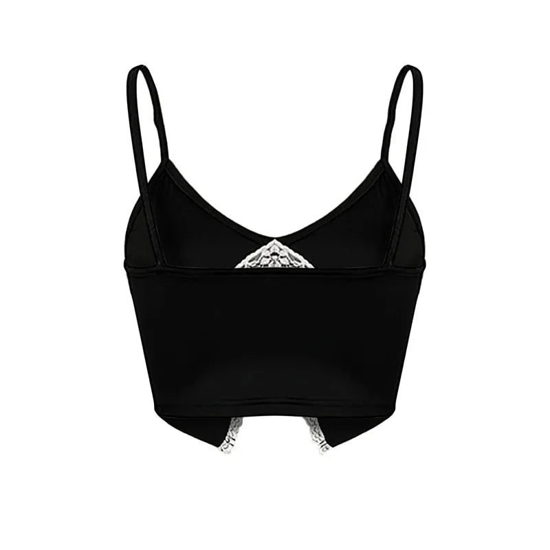 MQTIME - 2024 New Sexy Lace Y2k Camis Cute Tops Summer Bare Midriff Crop Top Women V-Neck Backless Ladies Camisole Haut Femme YF01