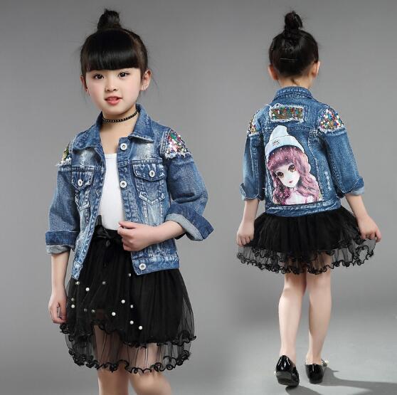 nvxiot New Autumn Children Clothing Girls Denim Jacket Baby Girl Outerwear Coat Jackets Kids Tops Jeans Wear Denim Embroidered Mermaid