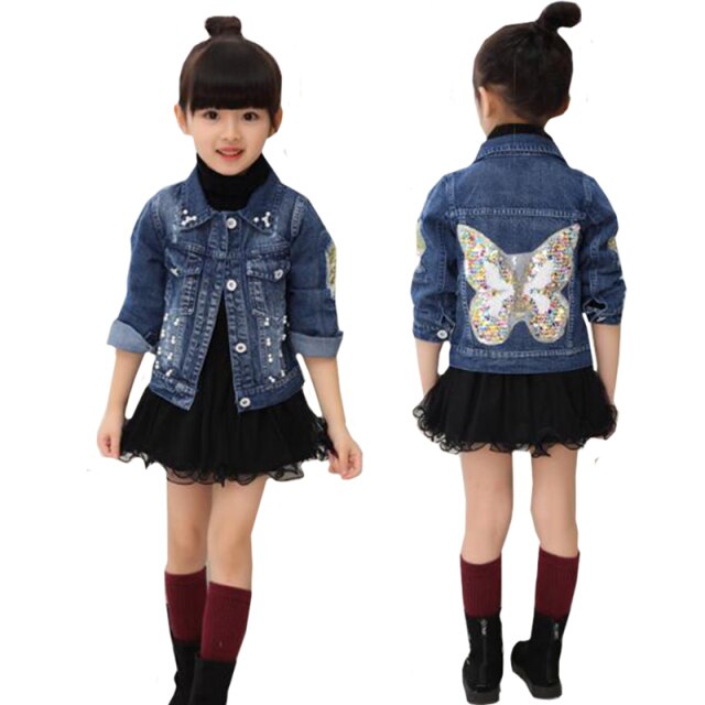 nvxiot New Autumn Children Clothing Girls Denim Jacket Baby Girl Outerwear Coat Jackets Kids Tops Jeans Wear Denim Embroidered Mermaid