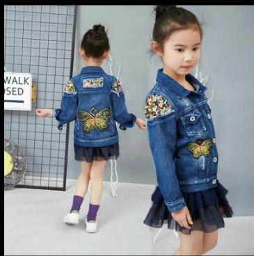 nvxiot New Autumn Children Clothing Girls Denim Jacket Baby Girl Outerwear Coat Jackets Kids Tops Jeans Wear Denim Embroidered Mermaid