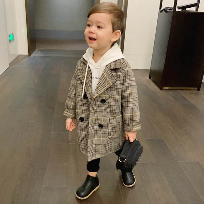 nvxiot High Quality Lattice Children Coat Wool Coat For Boys Fashion Autumn Winter Jacket Boy Windbreaker Kids Winter Overcoat 6 Y