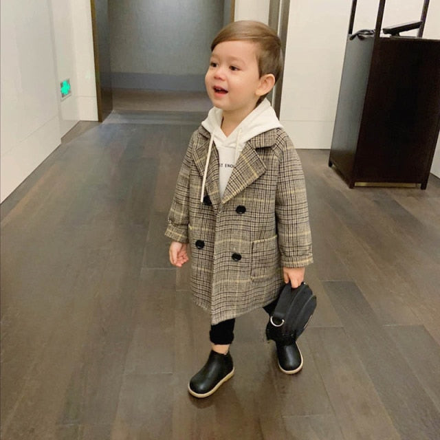 nvxiot High Quality Lattice Children Coat Wool Coat For Boys Fashion Autumn Winter Jacket Boy Windbreaker Kids Winter Overcoat 6 Y