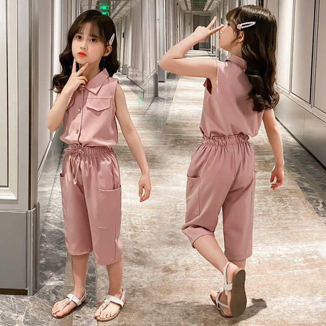 nvxiot Summer Baby Girls Clothes Sets Sleeveless T-shirt + Pants 2PCS Fashion Children's Clothing Suits Kids Outfits 4 6 7 8 10 12 Year