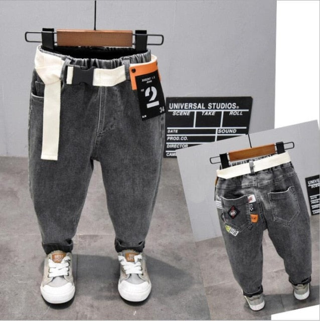 nvxiot Brand Kids Boys Jeans Pants Spring and Autumn Soft Children Baby Elastic Waist Cartoon Cotton Denim Pants for Boys Girls 2-6year