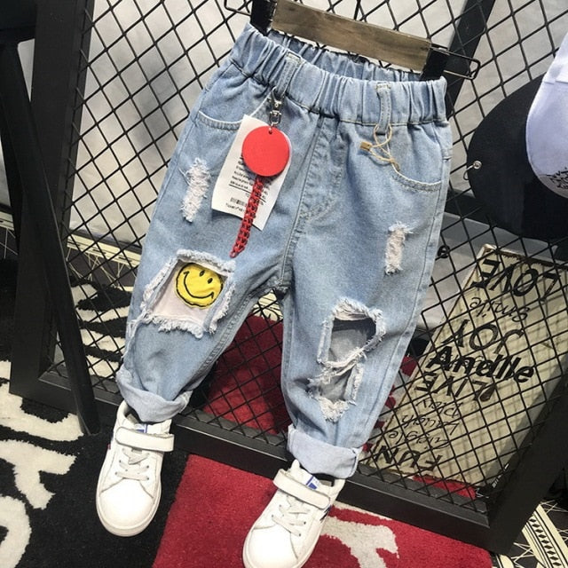 nvxiot Brand Kids Boys Jeans Pants Spring and Autumn Soft Children Baby Elastic Waist Cartoon Cotton Denim Pants for Boys Girls 2-6year