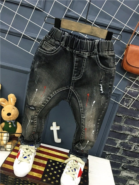 nvxiot Brand Kids Boys Jeans Pants Spring and Autumn Soft Children Baby Elastic Waist Cartoon Cotton Denim Pants for Boys Girls 2-6year