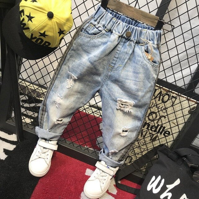 nvxiot Brand Kids Boys Jeans Pants Spring and Autumn Soft Children Baby Elastic Waist Cartoon Cotton Denim Pants for Boys Girls 2-6year