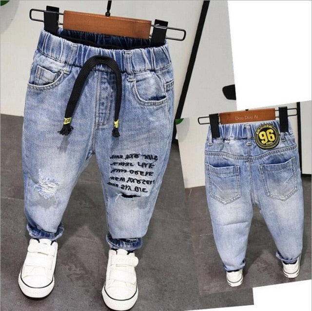 nvxiot Brand Kids Boys Jeans Pants Spring and Autumn Soft Children Baby Elastic Waist Cartoon Cotton Denim Pants for Boys Girls 2-6year