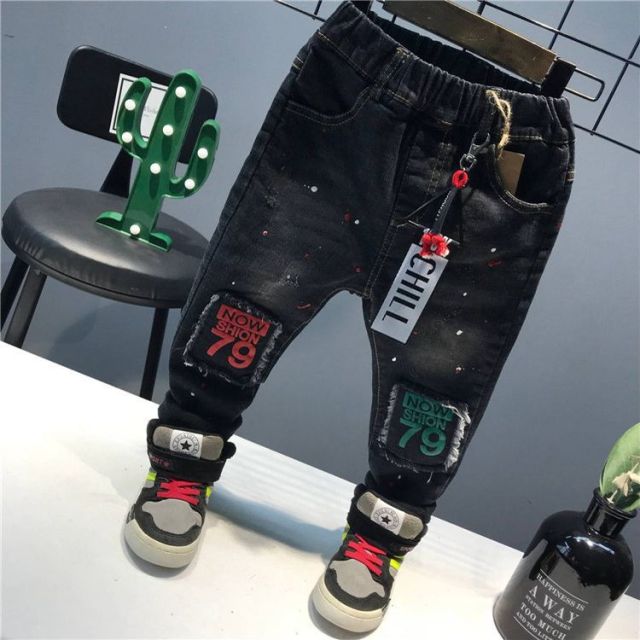 nvxiot Brand Kids Boys Jeans Pants Spring and Autumn Soft Children Baby Elastic Waist Cartoon Cotton Denim Pants for Boys Girls 2-6year