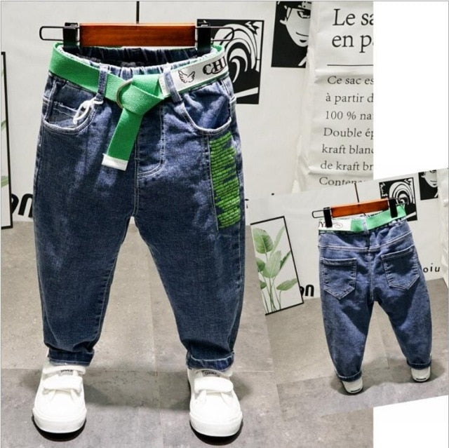 nvxiot Brand Kids Boys Jeans Pants Spring and Autumn Soft Children Baby Elastic Waist Cartoon Cotton Denim Pants for Boys Girls 2-6year