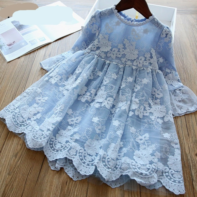 nvxiot Elegant Flower Girls Dress Wedding Party Princess Dress Casual Kids Clothes Lace Long Sleeves Dress Children's Vestidos For 3-8T