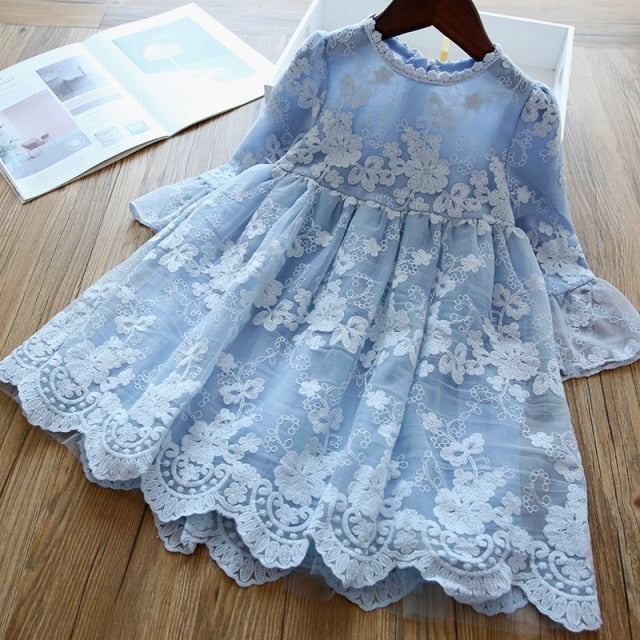nvxiot Elegant Flower Girls Dress Wedding Party Princess Dress Casual Kids Clothes Lace Long Sleeves Dress Children's Vestidos For 3-8T